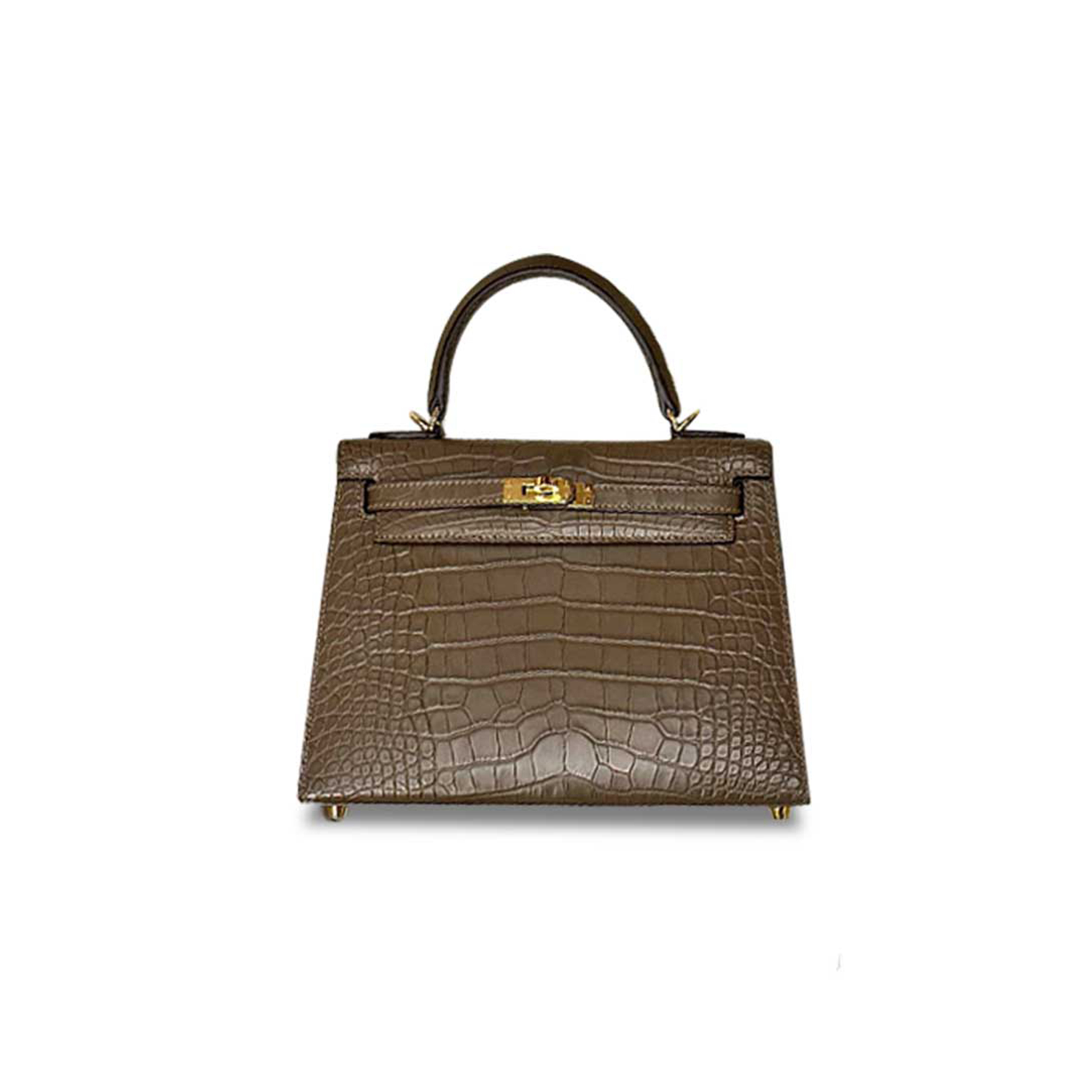 H**mes master kelly 25 crocodile elephant grey gold buckle (25*17*7cm)